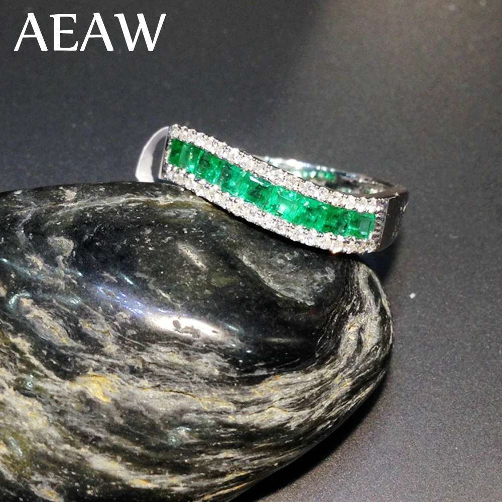 Кольцо AEAW из драгоценного камня с изумрудом и муассанитом белое золото 14