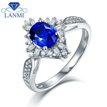 Dual Style Natural Blue Sapphire Rings Real 14K White Gold Round Baguette Diamond for Mother Thanksgiving Day Fine Jewelry Gift