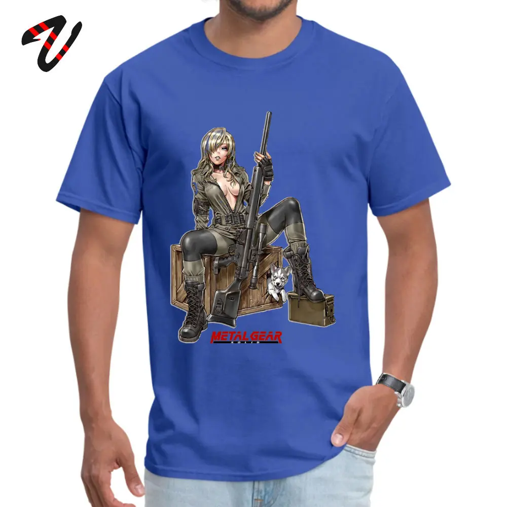 Tops Shirts metal gear sniper wolf Summer Fall Short Sleeve 100% Cotton Fabric Round Collar Men T Shirts Normal T-Shirt Faddish metal gear sniper wolf -11339 blue
