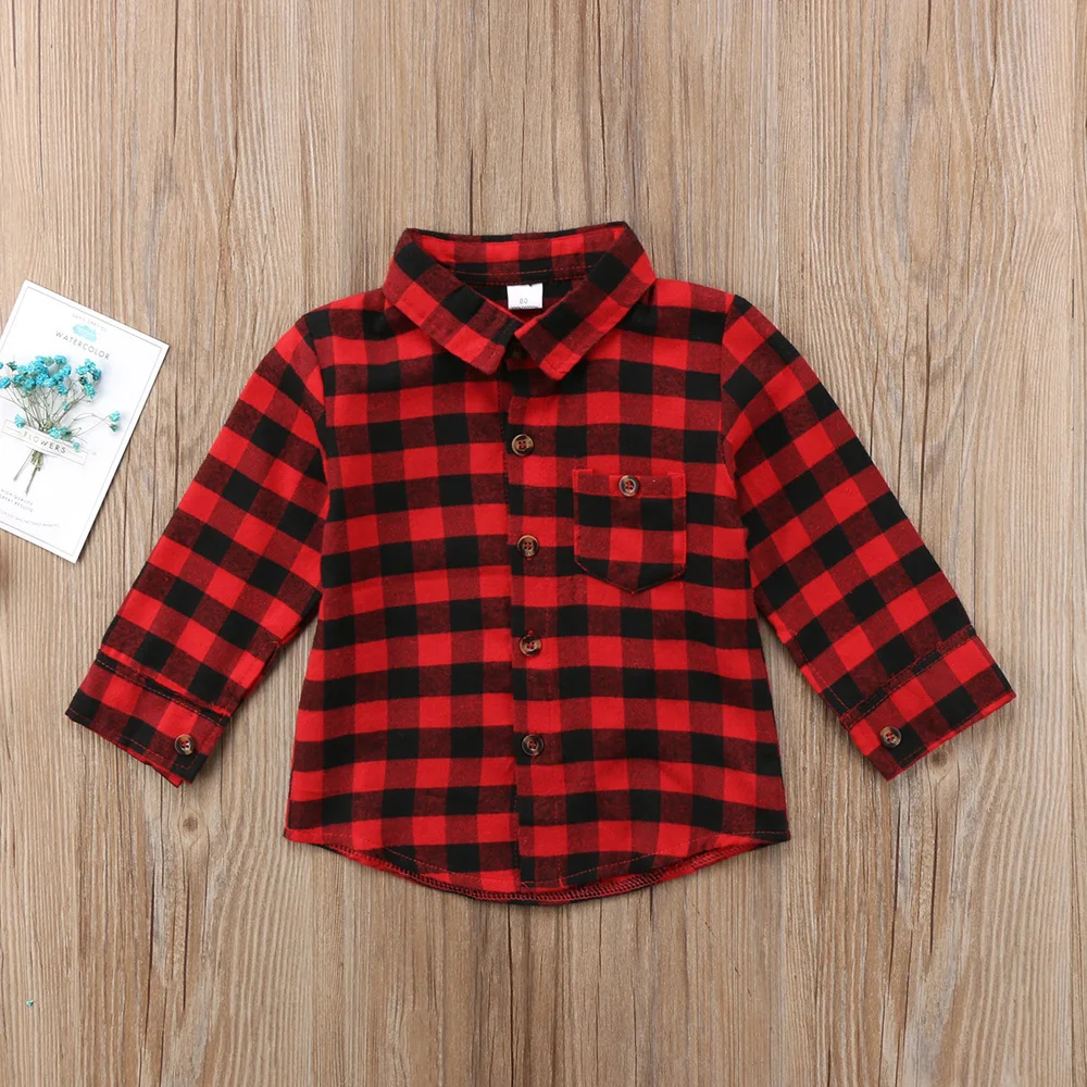 Популярная черно-красная клетчатая рубашка с длинными рукавами для мальчиков пуловеры, топы, размер От 2 до 7 лет