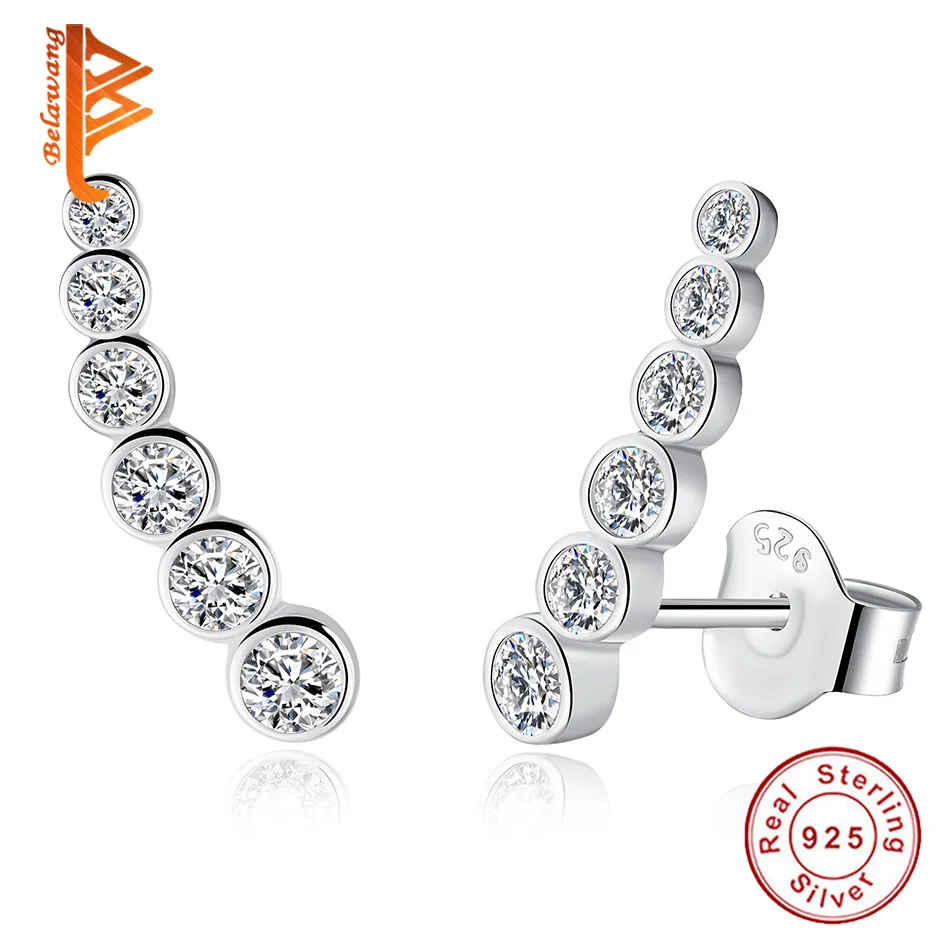 

BELAWANG Authentic 100% 925 Sterling Silver Dazzling CZ Crystal Stackable Round Stud Earrings for Women Sterling Silver Jewelry