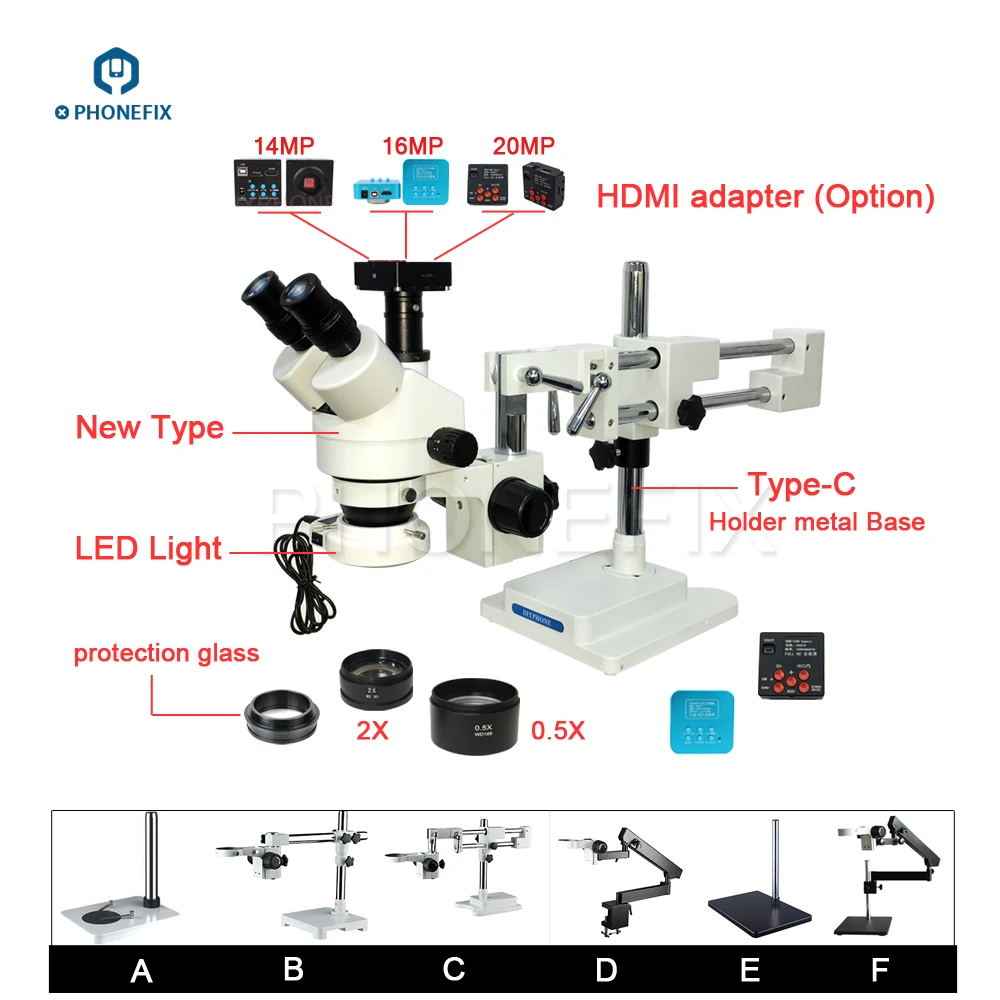 PHONEFIX двойная подставка для стрелы тринокуляр стерео микроскоп 3,5-90X20 Мп HDMI VGA Цифровой Камера для телефона пайки печатных плат для ремонта