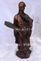 

10"Chinese Bronze carved excellent ancient famous strategist Zhuge Liang Statue