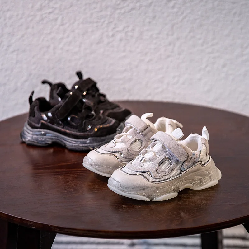 

Top Quality Kids Shoes Fashion Damping Transparent Bottom Boys Girls Sneakers Children Casual Shoes Running Wihte Black