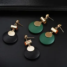 Весенние круглые большие Винтажные серьги для женщин золотого цвета, зеленые вафельные металлические капли, блестящие этнические ювелирные изделия, подарок