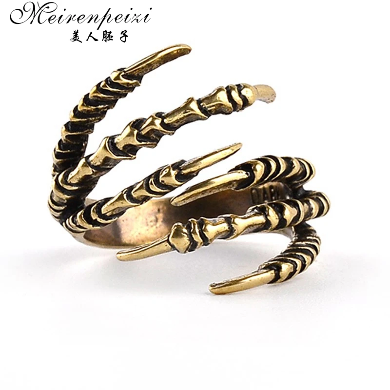 Новое модное кольцо, латунное кольцо на палец в стиле панк-рок для мужчин и женщин, байкерское кольцо, винтажные готические украшения, бронзовое кольцо в виде когтей дракона