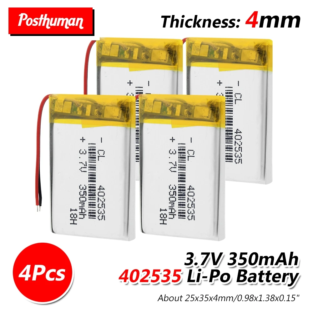 

350mAh 402535 Rechargeable Battery 402535 Lithium Polymer Li-Po li ion Battery Lipo cells For GPS MP3 MP4 Power Bank Watch