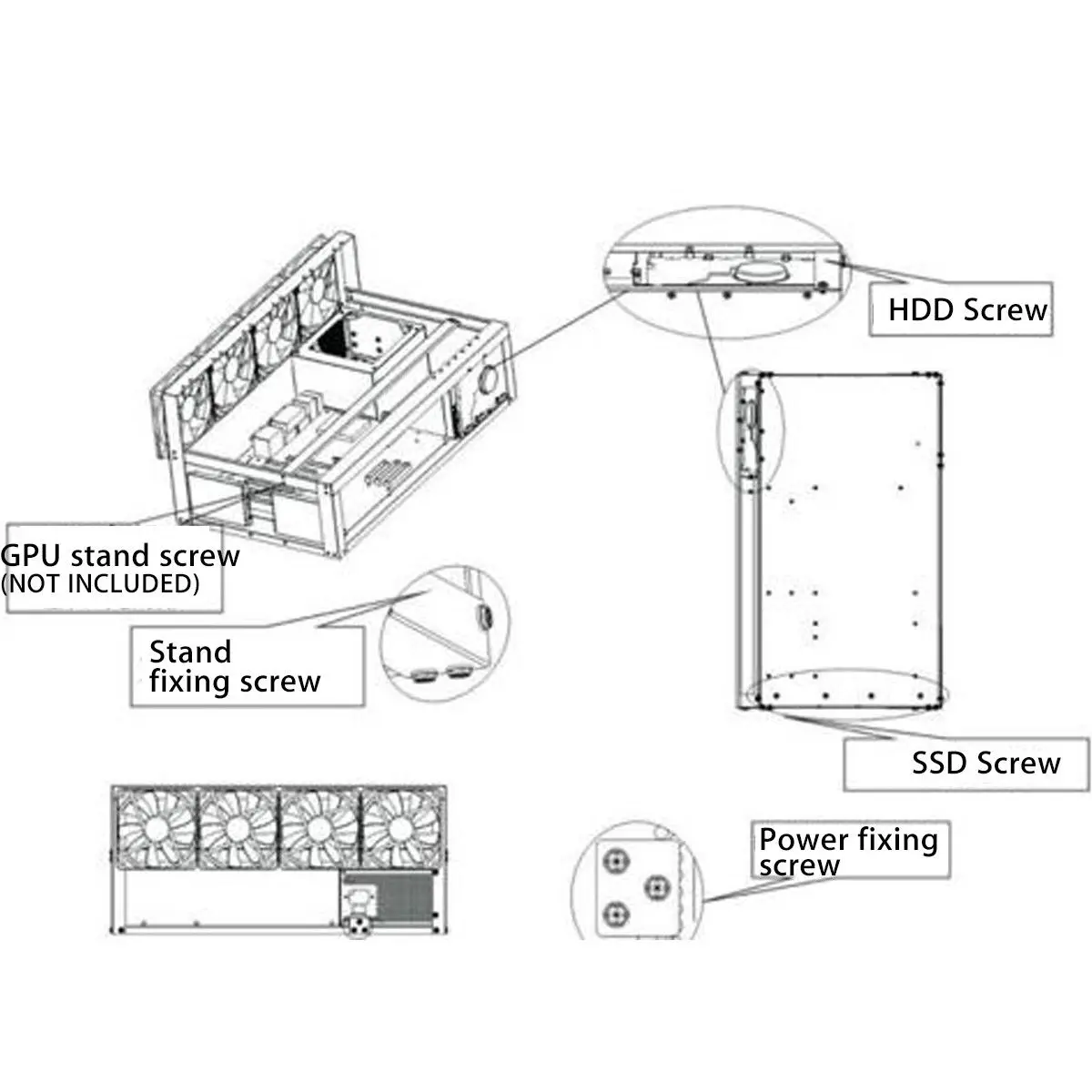 New Steel Coin Open Air Miner Mining Frame Rig Case Up to 6 GPU BTC LTC ETH Ethereum New QJY99