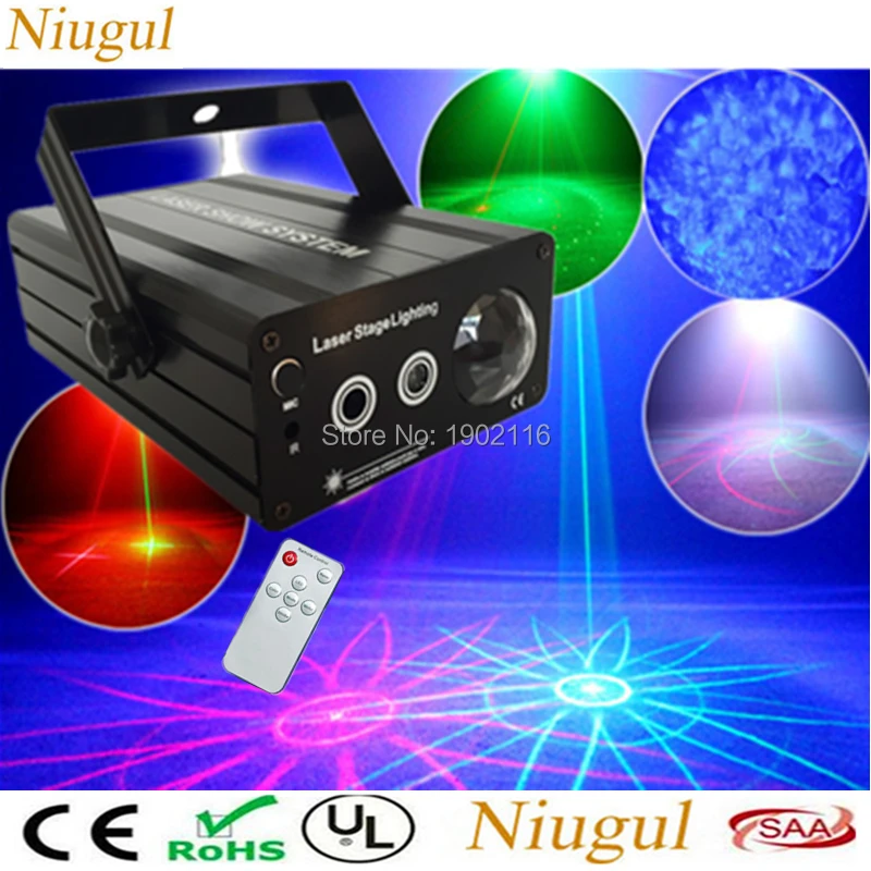 

Niugul With Remote RGB Mini 3 Lens 24/48 Patterns Mixing Laser Light +Blue Wave LED Light Party Lighting Stage Laser Projector