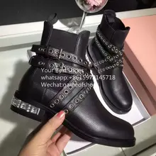 Runaway Jeweled block heel Crystal Heel Booties 2016 fall multi buckled straps martin boots black leather women’s combat boots
