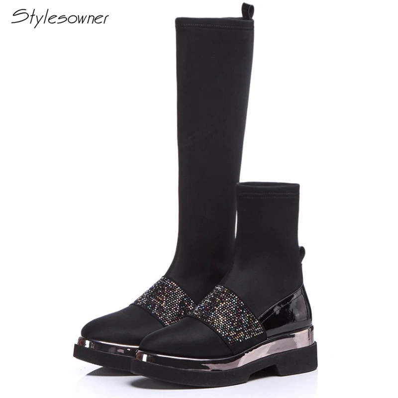 Cremallera long Botas Calcetín Las Calcetines Patchwork Bling Nuevas Mujer Pie Del Mujeres Elástico Boots Short Dedo Plataforma 2018 Tacón Alto Stylesowner Redondo Boots xZ4qAA