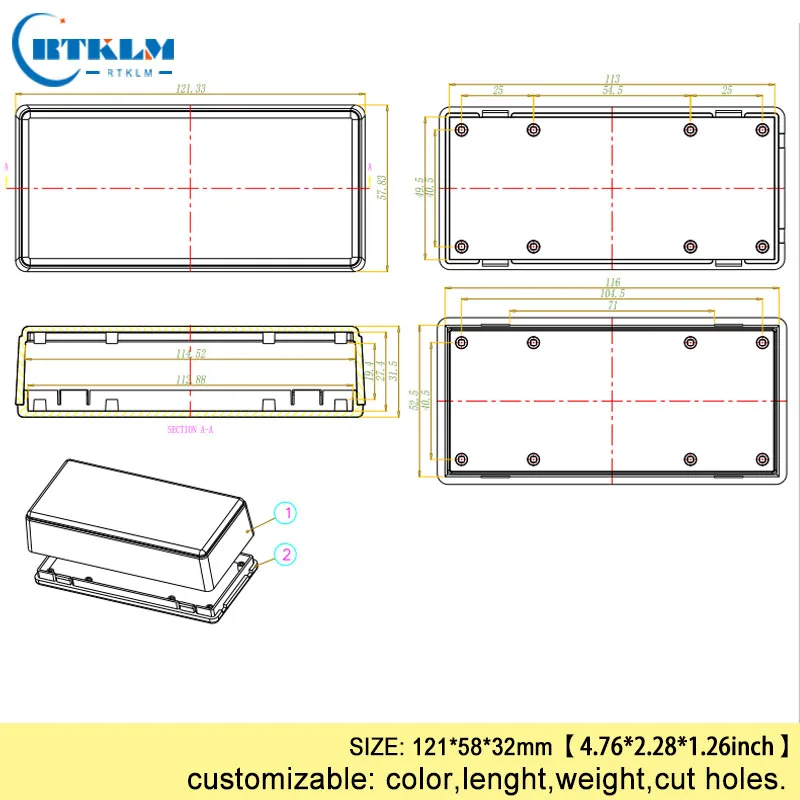 Маленькая пластиковая коробка diy пластиковая электронная коробка abs РАСПРЕДЕЛИТЕЛЬНАЯ КОРОБКА заказной корпус динамика электрическая распределительная коробка 121*58*32 мм
