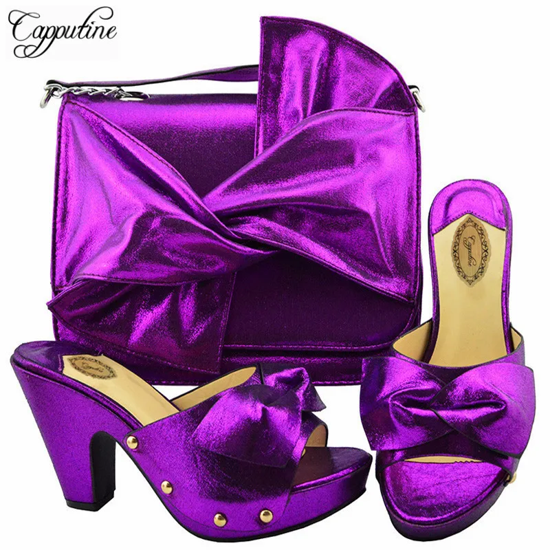 Capputine 2018 New Italian Elegant Shoes With Bag Set New African High Heels 9.5CM Shoes And Bag Set For Party Free Shipping