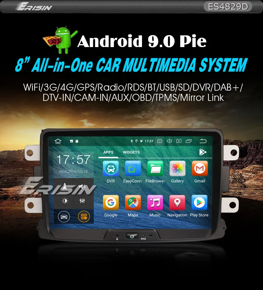 Top Erisin ES4829D 8 inch car radio android 9.0 2G RAM PX30 DAB OBD WIFI 3G for Renault Dacia Duster Logan Sandero Dokker Lodgy 7