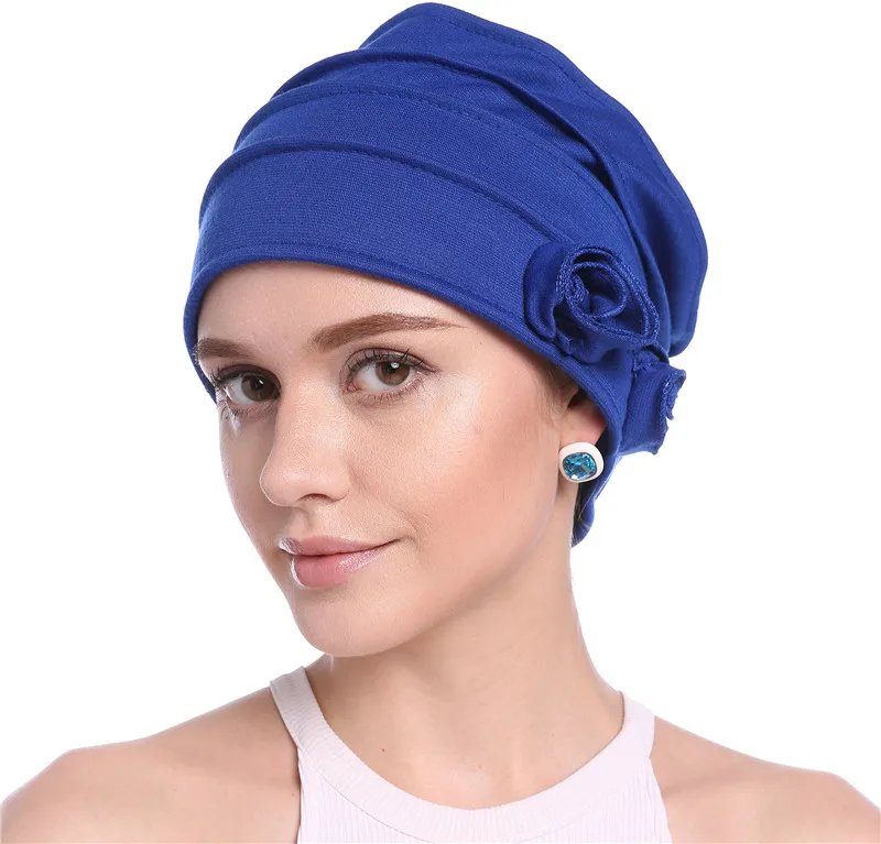 Новая мусульманская шляпа модные женские хиджаб тюрбаны простой хлопок цветок головной убор шапки мягкие эластичные Арабские хиджаб, ислам обруча - Цвет: 1