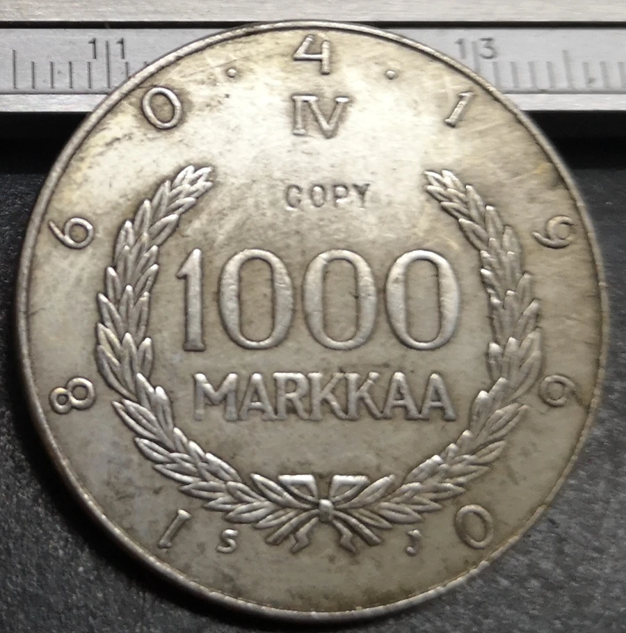 1960 Finland 1000 Markkaa snellman Посеребренная копия редкой монеты | Дом и сад