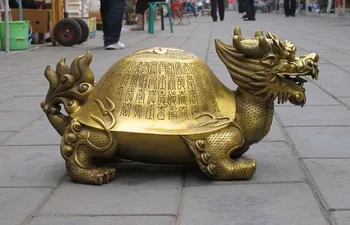 

YM 321 China Brass Longevity calligraphy Dragon Turtle tortoise Lucky Fengshui statues