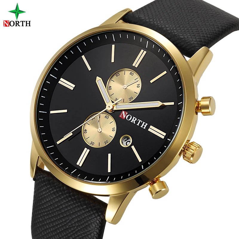 

NORTH Men Business Watch Famous Brand Design Male Clock 30M Waterproof Casual Genuine Leather Quartz Fashion Casual Watch Men