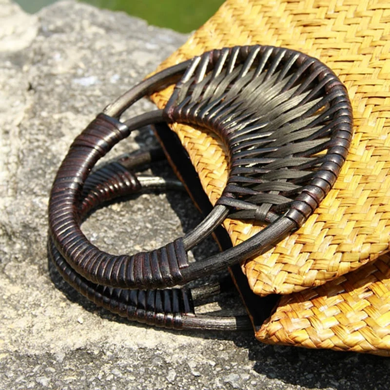 Women Straw Female Bamboo Summer Beach Weave Handbag Lady Handmade Vintage Wood Handle Bag Travel Knitted Totes Bags_voghion.com
