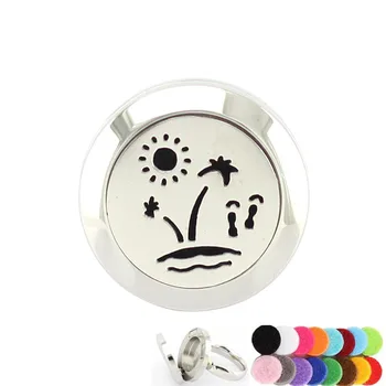 

10pcs Stainless Steel Magnetic Perfume Locket Ring 20mm Summer Beach Essential Oil Aromatherapy Diffuser Locket Ring For Women