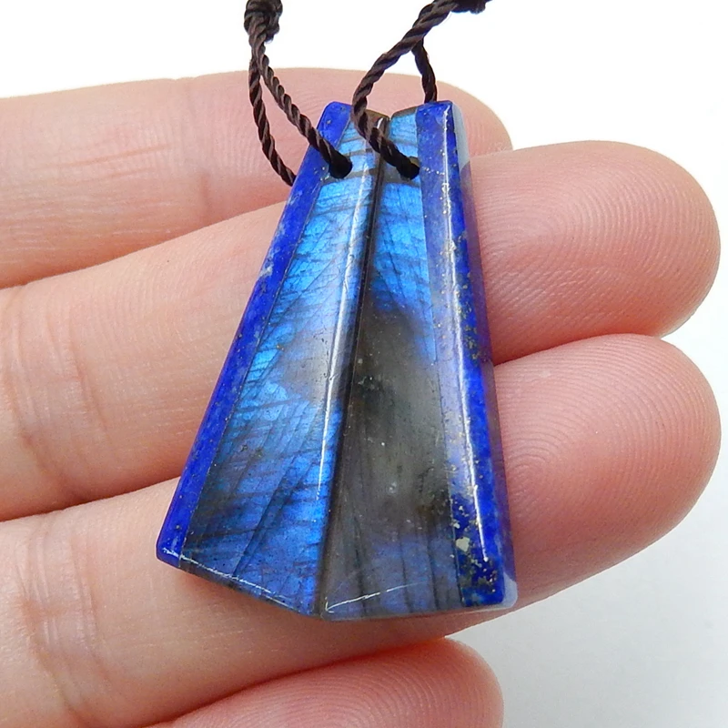 

Natural Lapis Lazuli and Labradorite Intarsia Gemstone Earrings Bead, 30x11x4mm, 4.5g