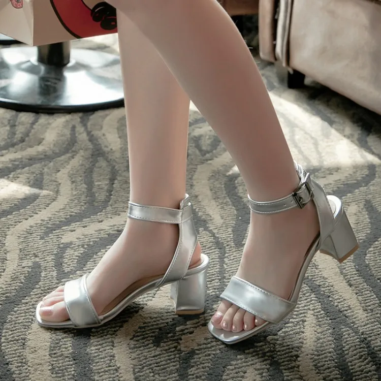 Большие размеры 11, 12, 13, 14, босоножки на высоком каблуке Женская обувь женские летние босоножки с открытым носком и квадратным носком - Цвет: Серебристый