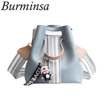 

Burminsa Cute Bucket Shoulder Bag Small Wide Guitar Belt Girls Designer Handbag High Quality PU Leather Women Messenger Bag 2020