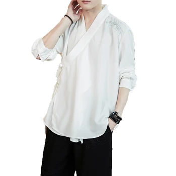 

Chinese Style Men Jacket Coat Men Thin Hanfu Jacket Streetwear Open Stitch Men Retro Crossbody Cardigan Embroidered Han Clothing