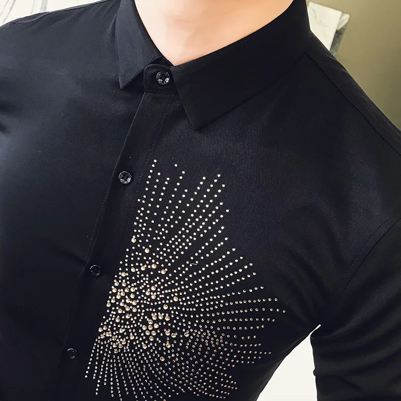 

Mens Dress Shirts Party Club Work Formal Shirt Half Sleeve Shinning Decorated Party Shirt Handsome Fashion Blouse for Man