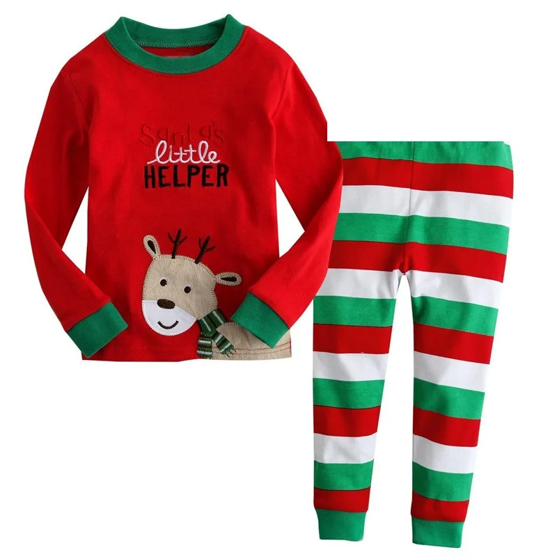 21 New Year Christmas Baby Boys Girls Sleepwear Set Kids Pajamas Suit Santa Reindeer Cartoon Nightwear Toddler Children Clothing