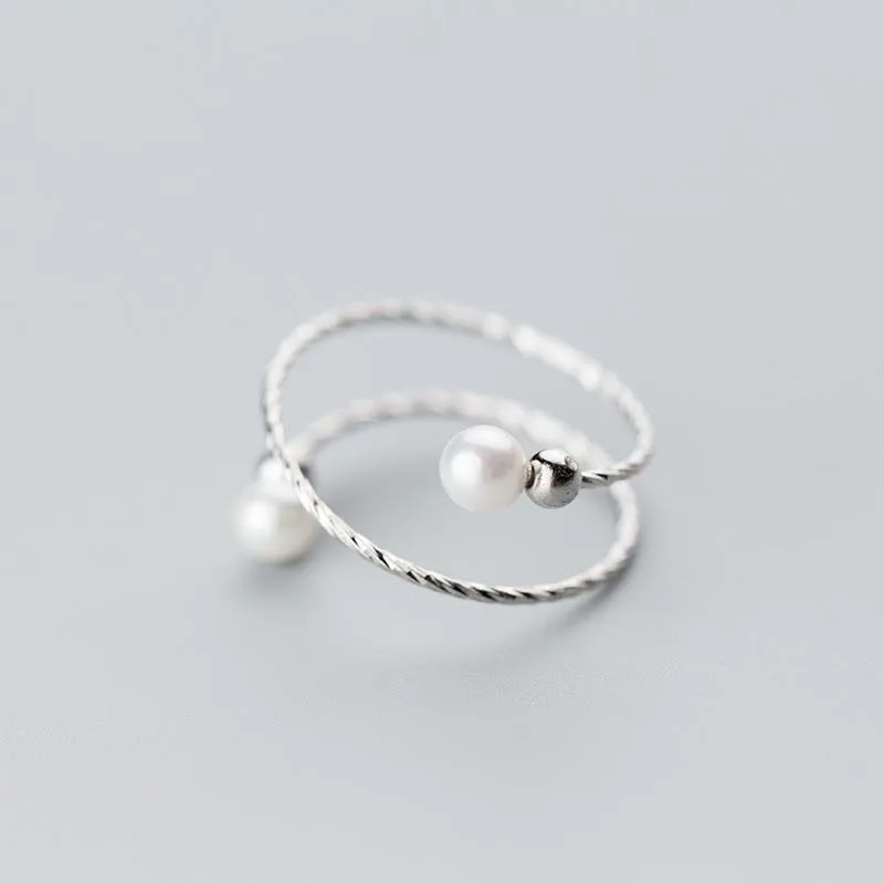 

Spiral Multi Layer 925 Sterling Silver Rings For Women Fashion Jewelry Adjustable Spring Pearl Open Wedding Ring Wholesale