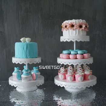 

European Iron 2 & 3 Tier Hollow Out Fruits Cakes Desserts Plate Stand for Wedding Party Cakecups White Color #1550910