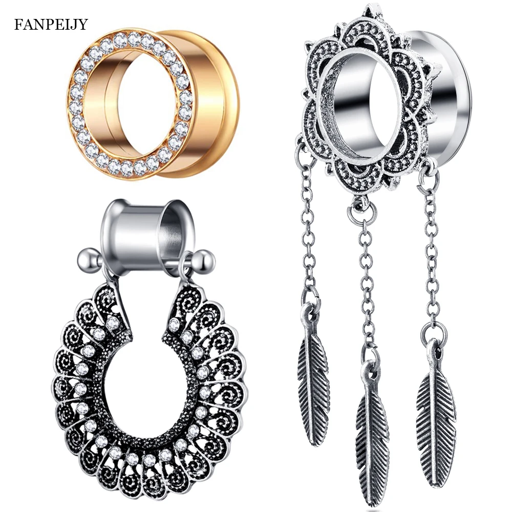 Fanpeijy 3 pair 3 style Woman Dangle Ear plugs and Tunnels Double Flare