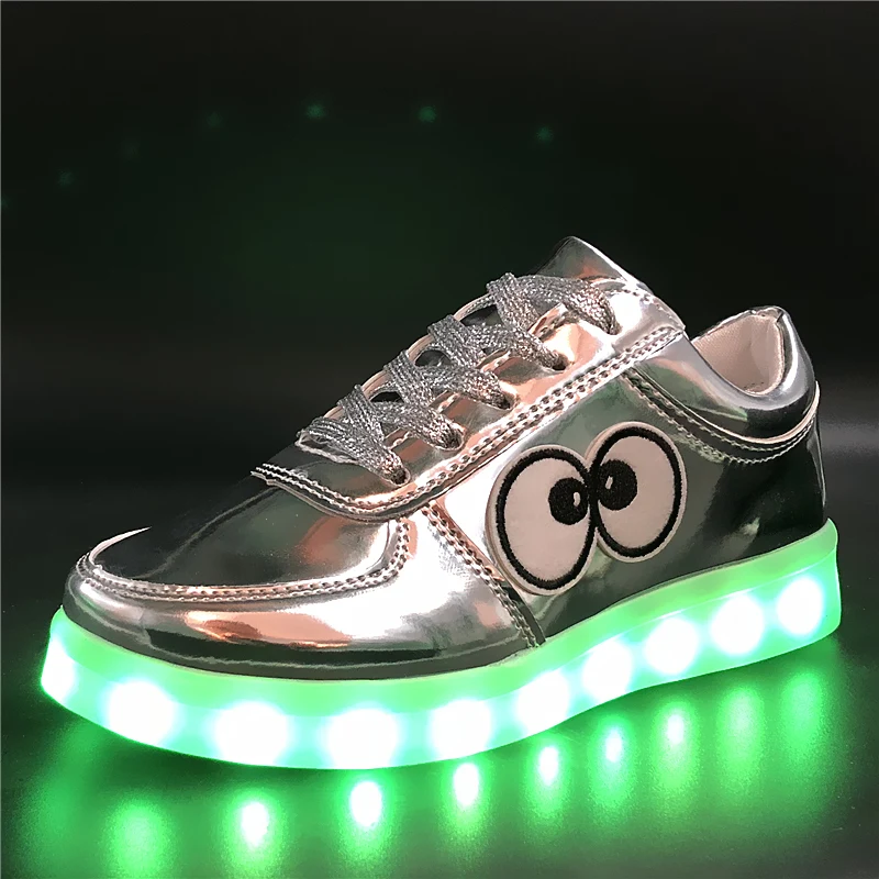 7ipupas 30-44 светящаяся обувь с вышивкой в виде глаз зарядные устройства USB обувь для мальчиков и девочек светодиодный свет Цвет светящиеся кроссовки