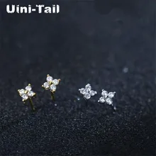 Uini хвост популярные новые 925 серебро дикий ухо bones четыре листа клевера цветок серьги Корея небольшой свежий сладкий небольшие серьги