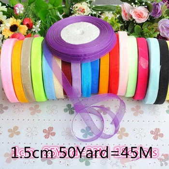 

15mm 50Yard/Rolls 45M Pretty Silk Organza Double Face Transparent Ribbon For Wedding Party Decoration Crafts Gift Packing Belt