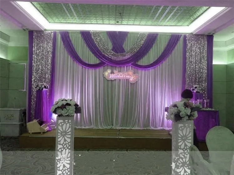 Us 230 0 3m 6m Wedding Party Stage Celebration Background Satin Curtain Sequins Beads Edge Drape Pillar Ceiling Backdrop Marriage Decor In Party Diy