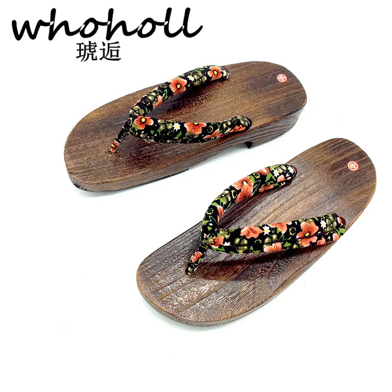

WHOHOLL Geta Women Flip-flops Wood Wedge Sandals Clogs Female Home Summer Japanese Geta Style Kimono Mitten Wooden Slippers