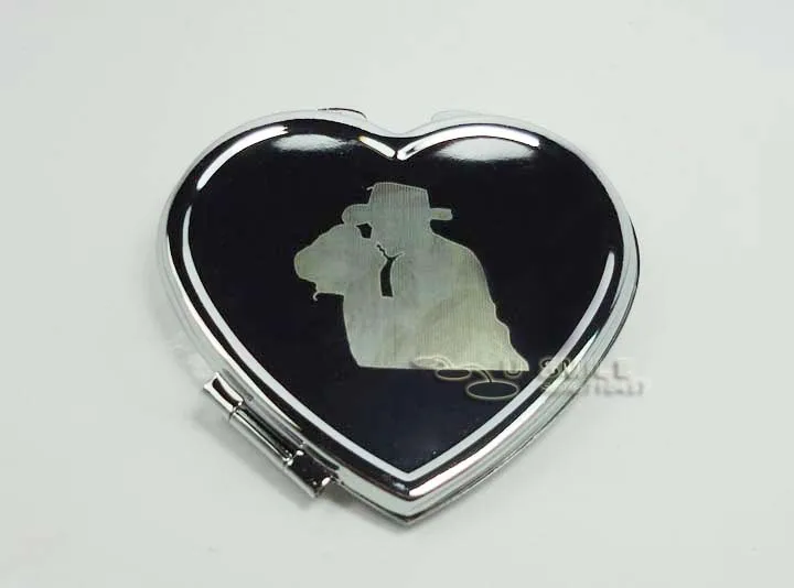 Персонализированные выгравированы в форме сердца компактные зеркала+ PURPLE Чехлы свадебный подарок#18038