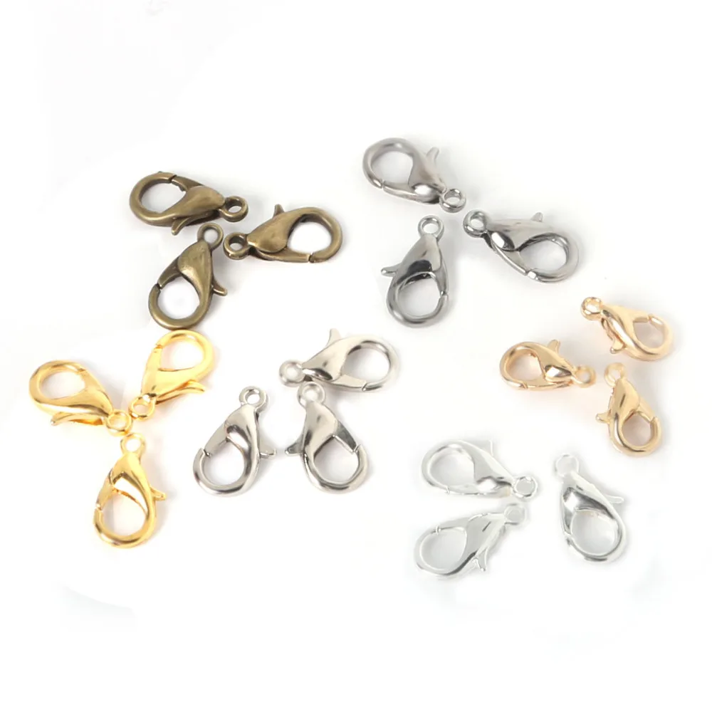 

100pcs 10/12/14/16mm Gold/Silver/Bronze Color Alloy Lobster Clasps Hooks Bracelet End Connectors For Jewelry Making DIY Necklace