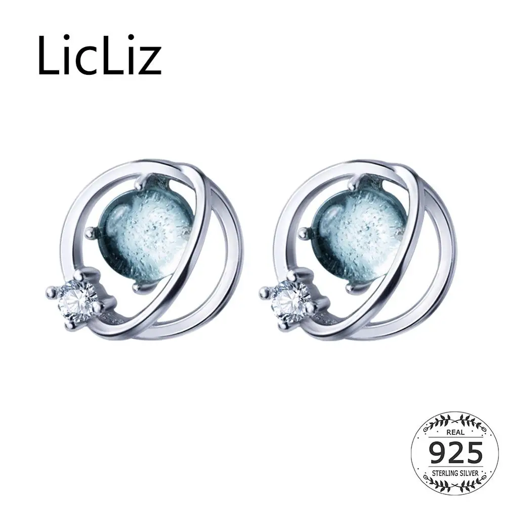 

LicLiz 2019 New 925 Sterling Silver Unique Planet Stud Earring for Women Blue Crystal Stars Studs White Gold Jewelry Gift LE0539