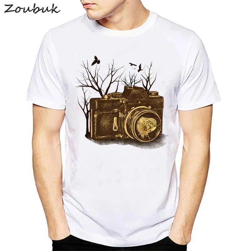 A vintage camera printed t shirt men novelty 3D tshirt summer short sleeve t-shirt male white tops mens clothing plus size