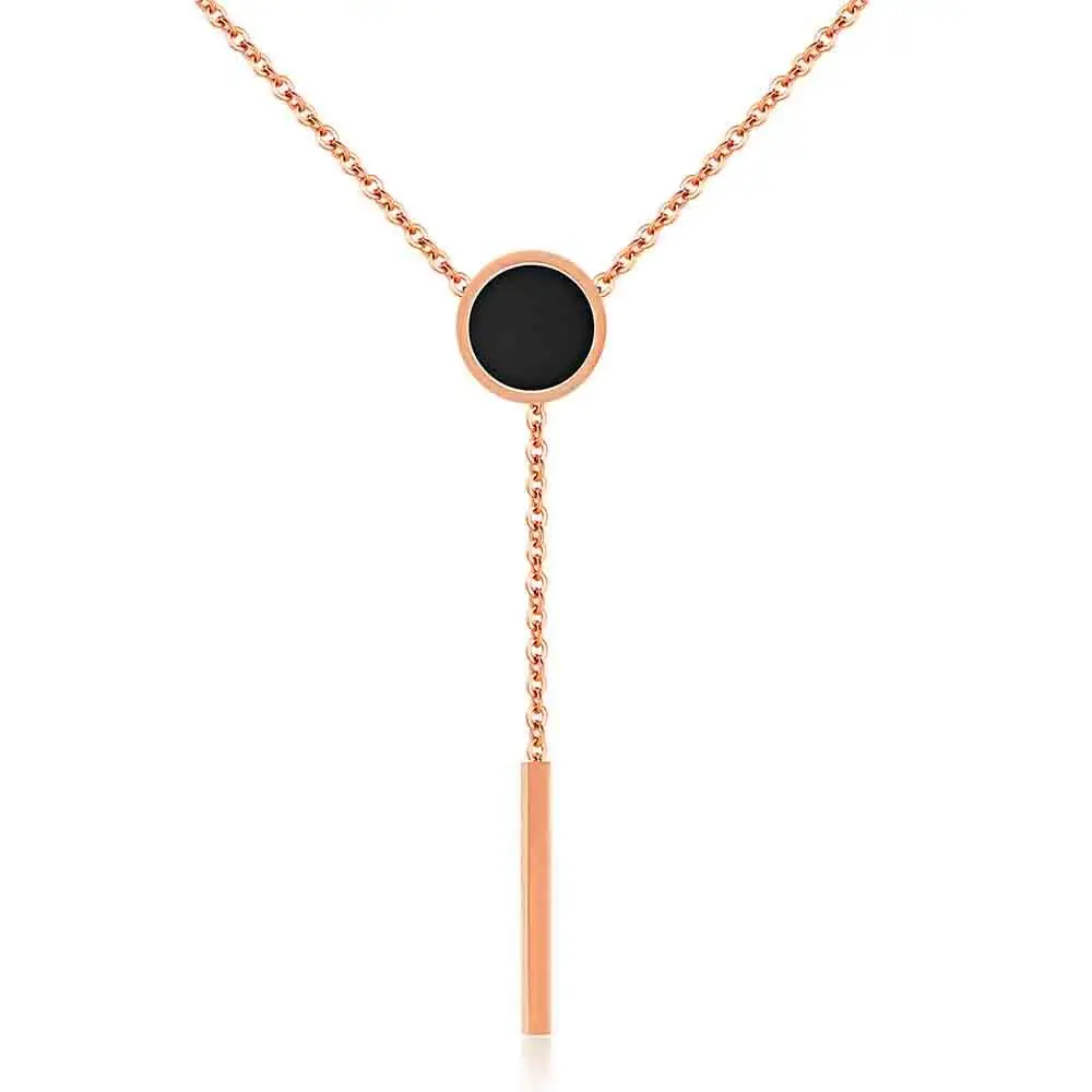 JeeMango Rose Gold Color Female Round Black Cake Necklace Titanium Steel Tassel Pendant Neckalce For Christmas Gift OGX1275 - Metal Color: Rose Gold Color