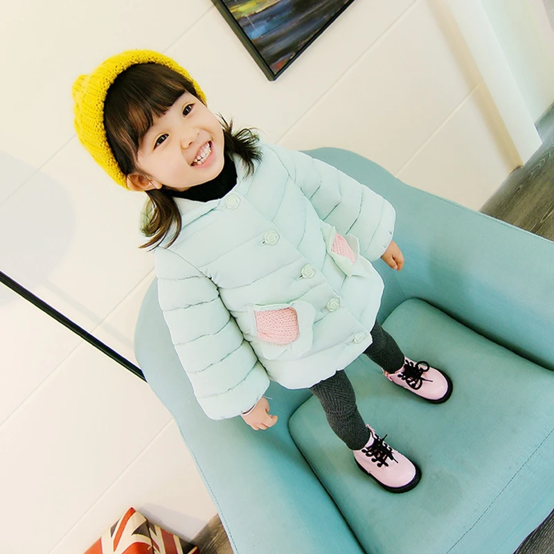 Baby girl Coat In Winter Leisure style Hat the tail flower  Sunflower knit pocket cotton-padded jacket for Kids Children (2)