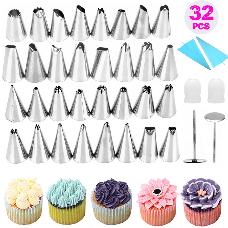 

Memokey 32 PCS/Set Silicone Pastry Bag Nozzles DIY Icing Piping Cream Reusable Pastry Bags +32 Nozzle Set Cake Decorating Tool C