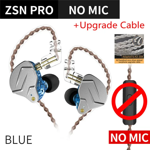 Плотным верхним ворсом KZ ZSN PRO 1BA+ 1DD гибридной технологии HIFI Металл вкладыши наушники басовый вкладыш спортивные Шум шумоподавления наушники ZST AS10 ZS10 ES4 V2 - Цвет: Blue no mic Silver