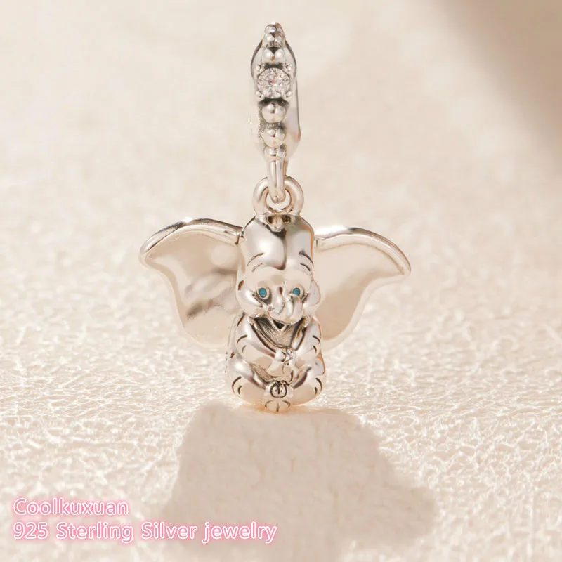 

2019 Spring Original 100% 925 Sterling Silver Dumbo Charm Blue Cubic Zirconia beads Fits Pandora bracelets Jewelry Making