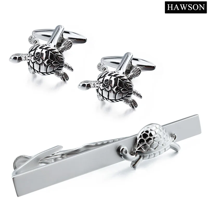 Cute Movement Turtle Anime Cufflinks Tie Clip Set Animal Cuff Button French Shirt Jewelry with Box 