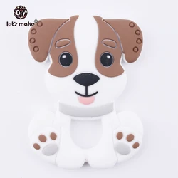 Let's Make 1pc Cartoon Dog Baby Teether Cute Toys Brown Color BPA Free DIY Nursing Teething Pendants Food Grade Silicone Teether