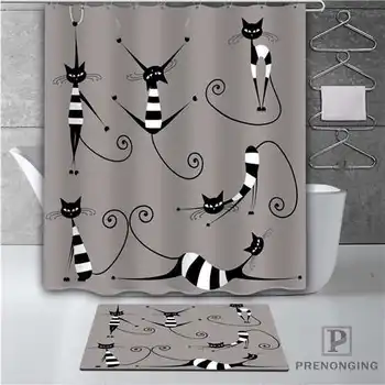 

Custom Black Cute Cat (1)Waterproof Shower Curtain Doormat Home Bath Bathroom Polyester Fabric Multi Sizes#18-10-004(3)